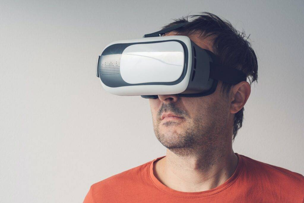 Man with virtual reality goggles